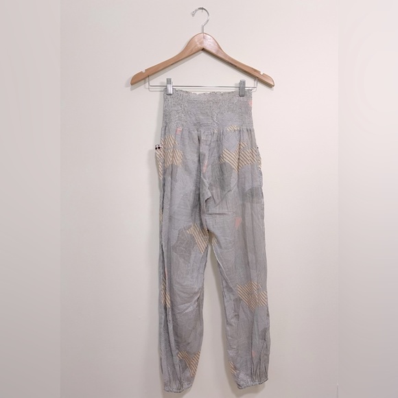 Lemlem Womens Linen Pants Lightweight Stripe Small Gray Pull On Smocked Pocket - Picture 2 of 6